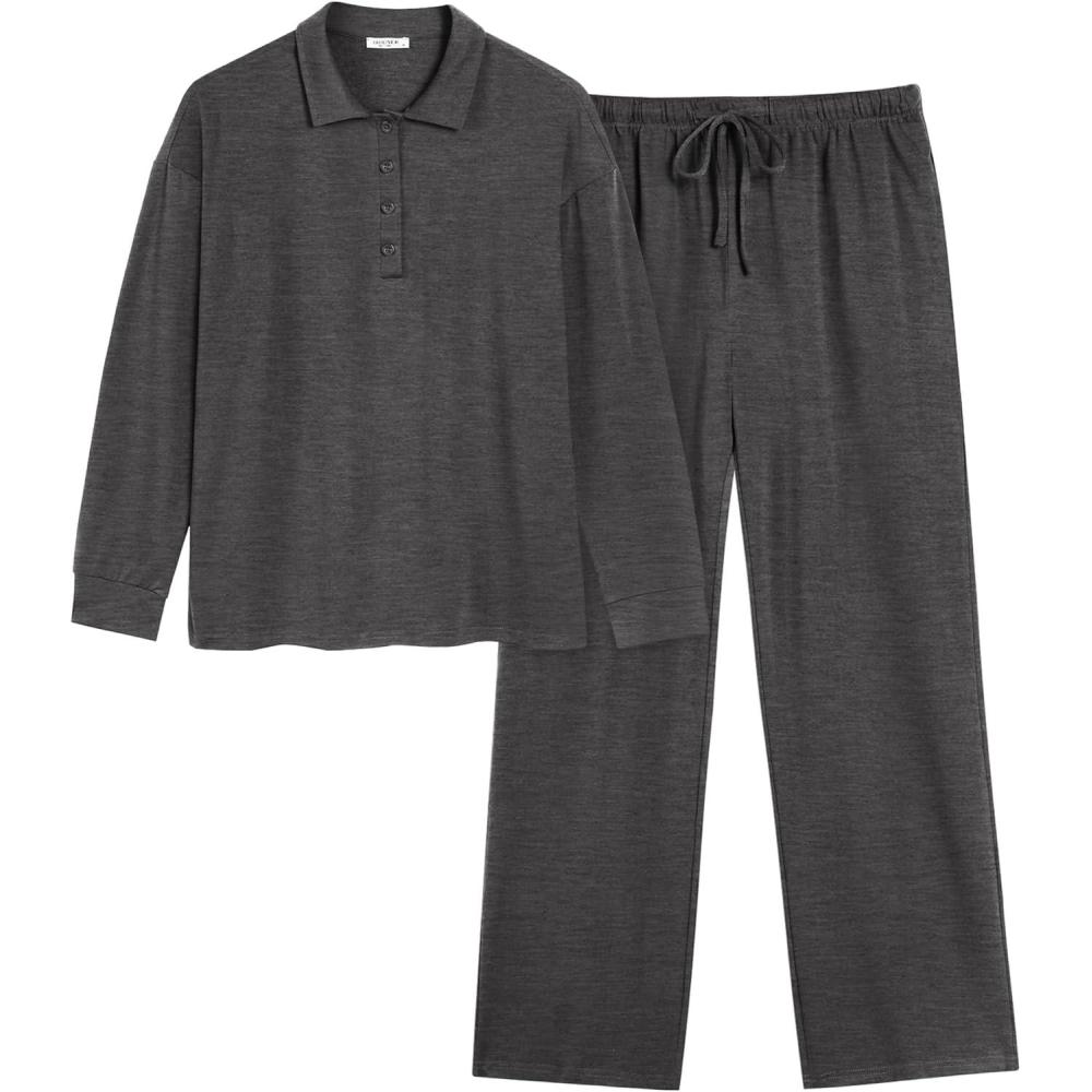 imageEkouaer Lounge Sets for Women 2 Piece Outfits 2024 Long Sleeve Top with Pants Sweatsuit Tracksuit SXXLDark Grey