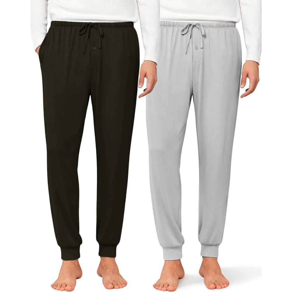 imageEkouaer Mens Pajama Pants Lightweight Loungewear Comfy Jogger Sleep Pant Long Pj Bottoms with Drawstring amp Pockets2 Packblacklight Grey