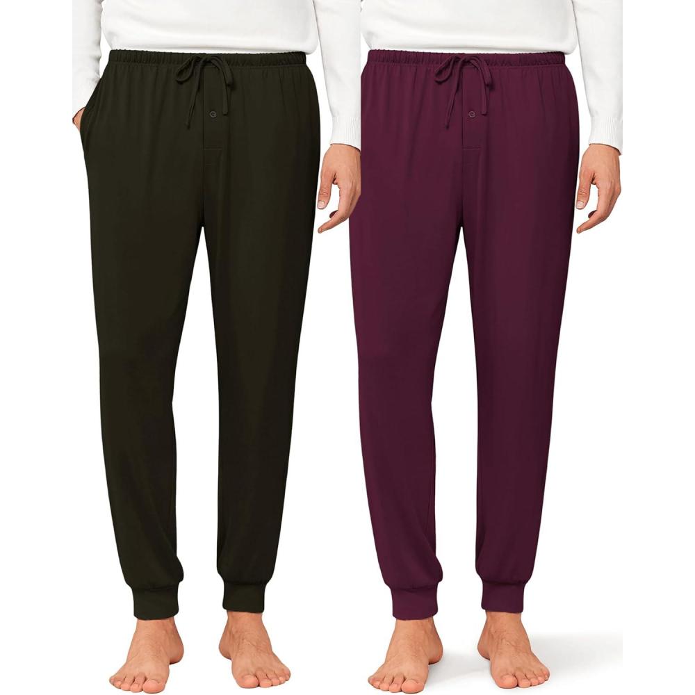 imageEkouaer Mens Pajama Pants Lightweight Loungewear Comfy Jogger Sleep Pant Long Pj Bottoms with Drawstring amp Pockets2 Packblackred
