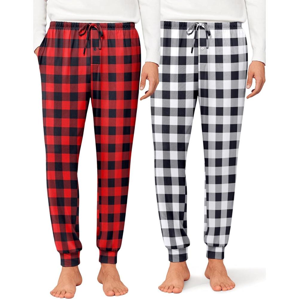 imageEkouaer Mens Pajama Pants Lightweight Loungewear Comfy Jogger Sleep Pant Long Pj Bottoms with Drawstring amp PocketsBlack Plaidred Plaid