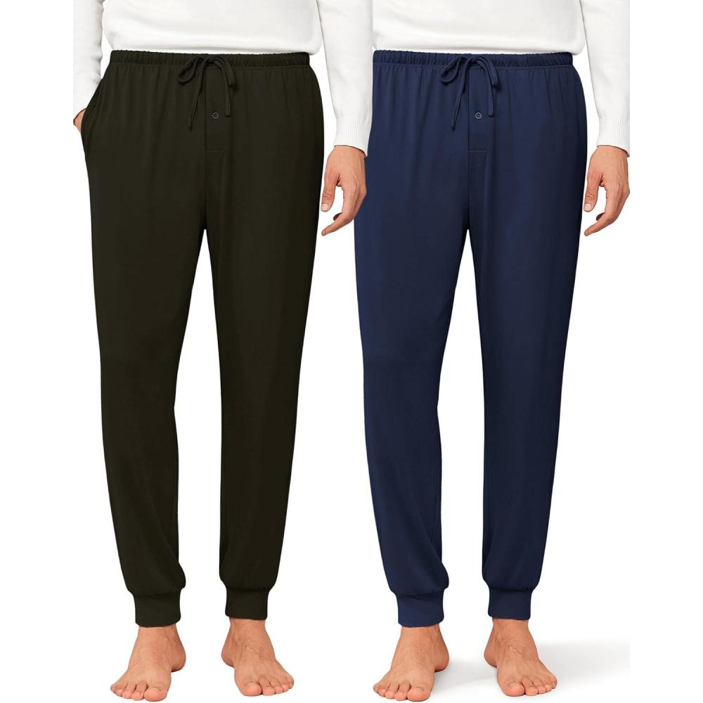 imageEkouaer Mens Pajama Pants Lightweight Loungewear Comfy Jogger Sleep Pant Long Pj Bottoms with Drawstring amp PocketsBlacknavy