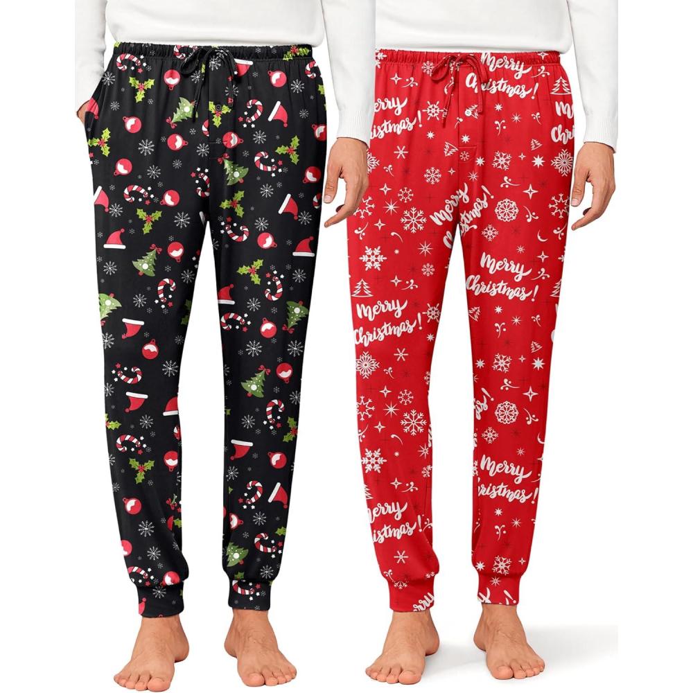imageEkouaer Mens Pajama Pants Lightweight Loungewear Comfy Jogger Sleep Pant Long Pj Bottoms with Drawstring amp PocketsXmas Print