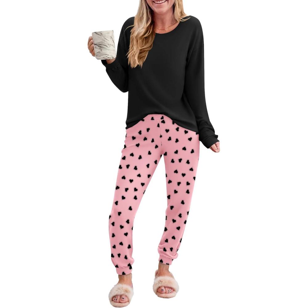 imageEkouaer Pajama Sets for Women 2 Piece Plaid Pjs Long Sleeve Lounge Sets Comfy Gingham Nightwear with PocketsPink Love