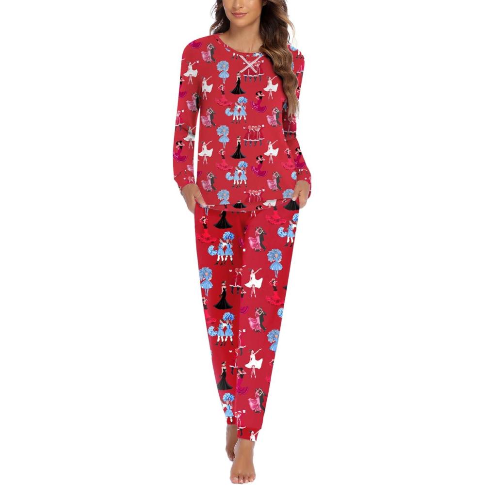 imageEkouaer Pajamas For Women Comfy Long Sleeve Jogger Set Lounge Pjs Set With PocketsRed Christmas