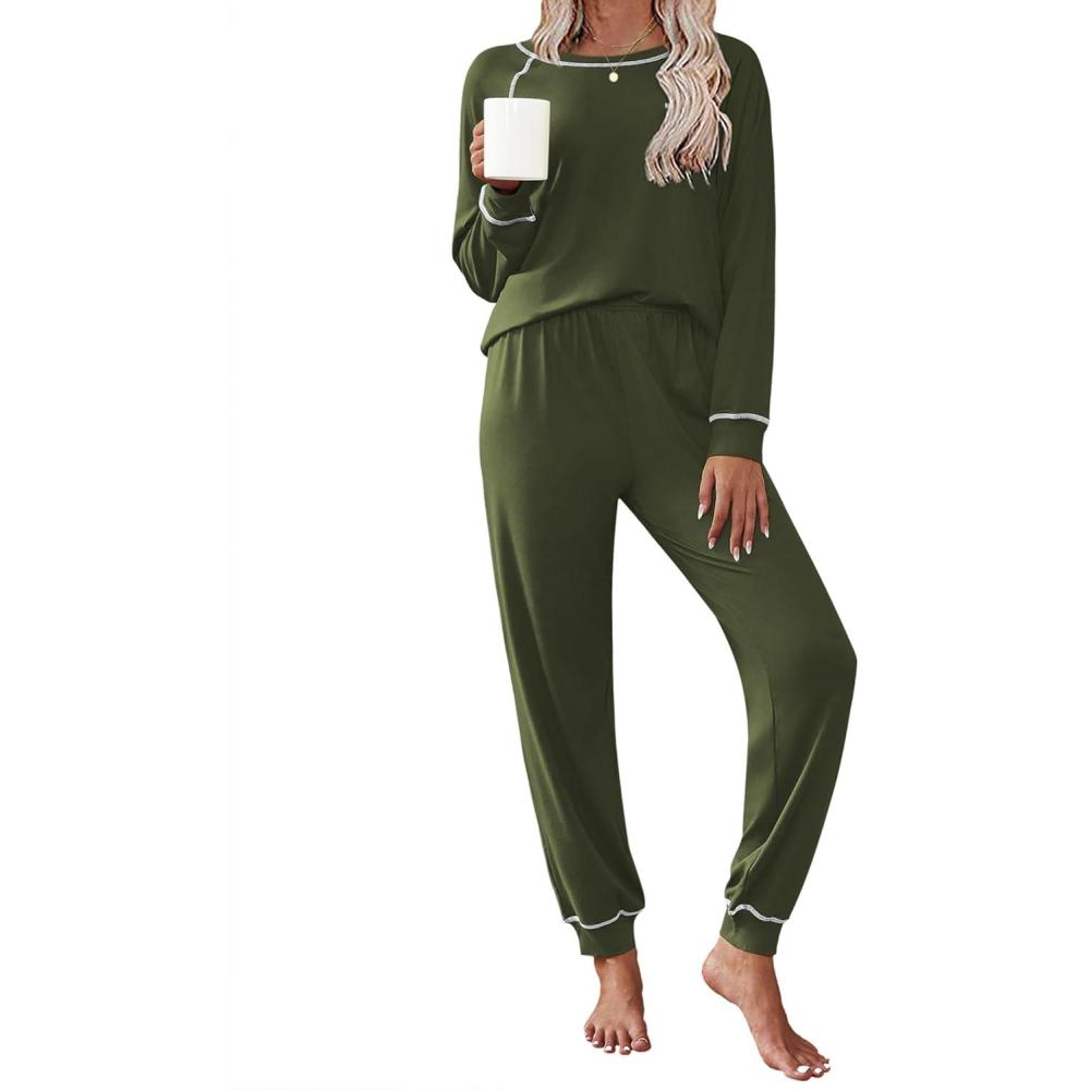 imageEkouaer Pajamas Set for Women Soft Comfy Pjs Sets Long Sleeve Sleepwear Loungewear SXXLArmy Green