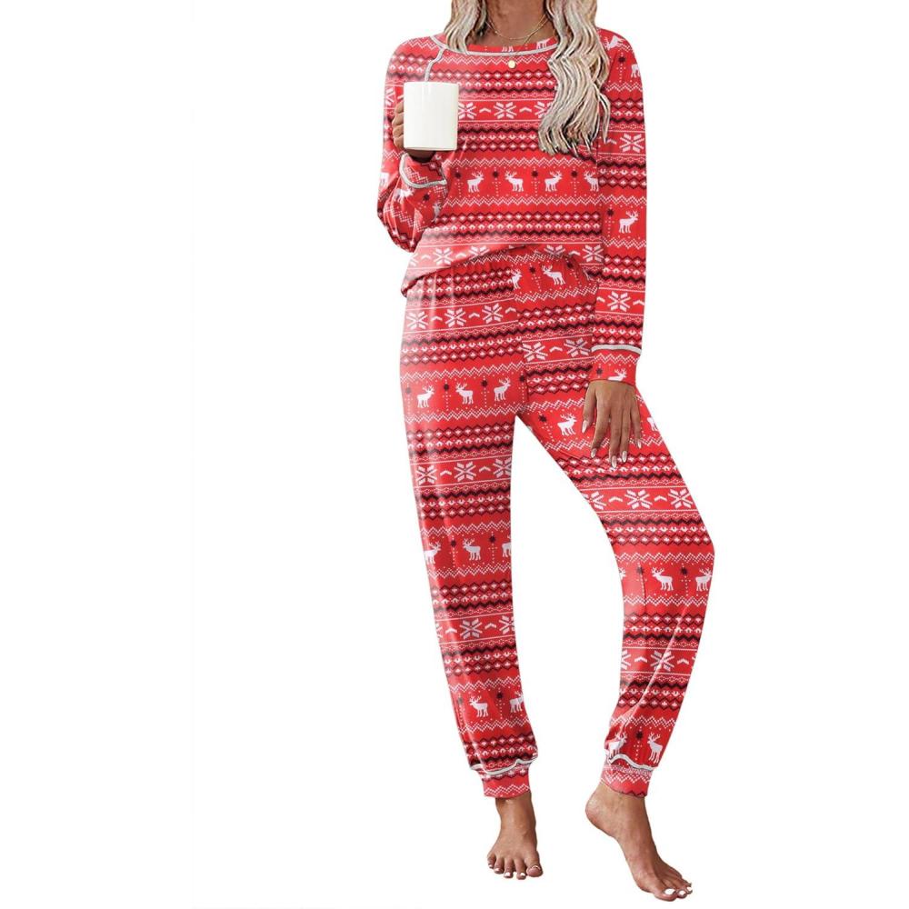 imageEkouaer Pajamas Set for Women Soft Comfy Pjs Sets Long Sleeve Sleepwear Loungewear SXXLChristmas Red