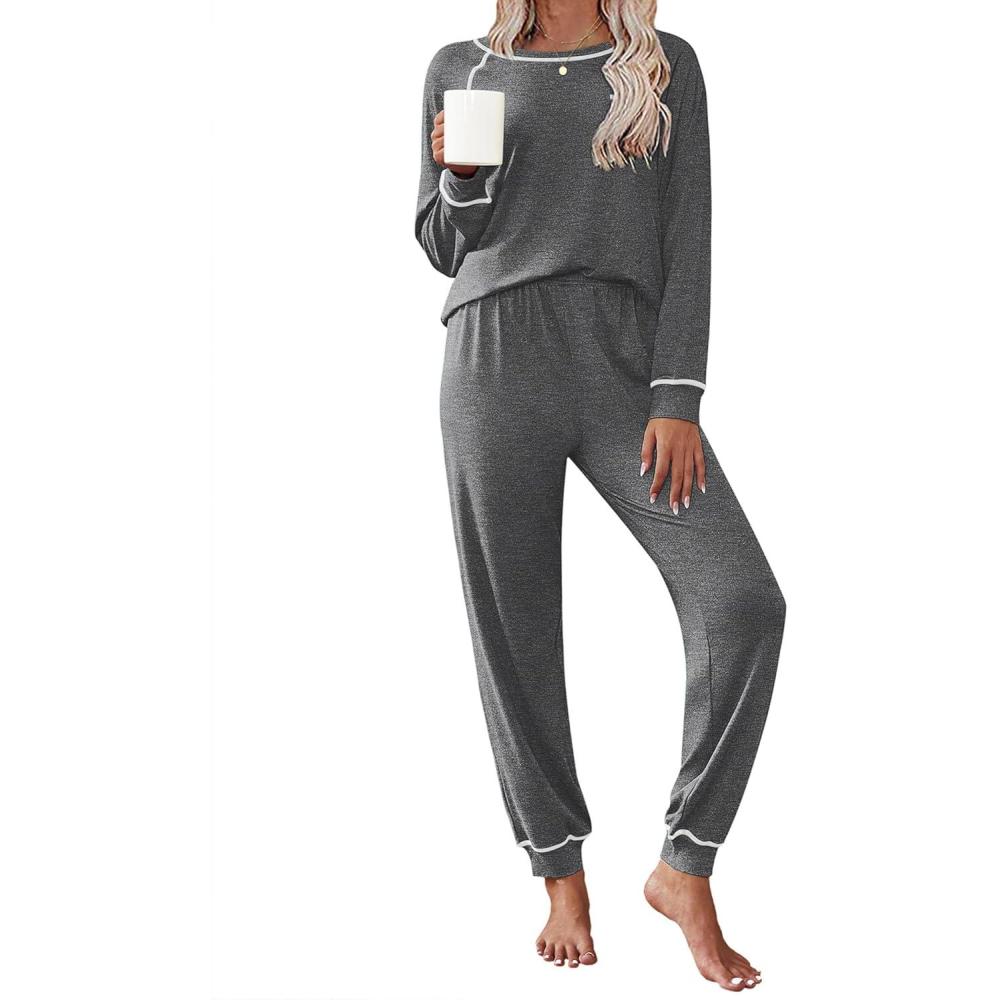 imageEkouaer Pajamas Set for Women Soft Comfy Pjs Sets Long Sleeve Sleepwear Loungewear SXXLDark Gray