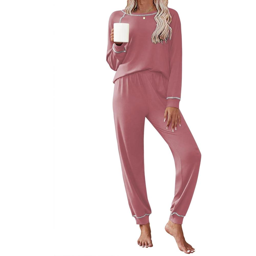 imageEkouaer Pajamas Set for Women Soft Comfy Pjs Sets Long Sleeve Sleepwear Loungewear SXXLOld Rose
