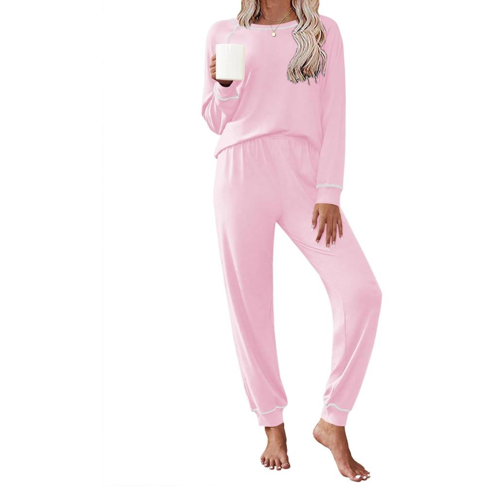imageEkouaer Pajamas Set for Women Soft Comfy Pjs Sets Long Sleeve Sleepwear Loungewear SXXLPink
