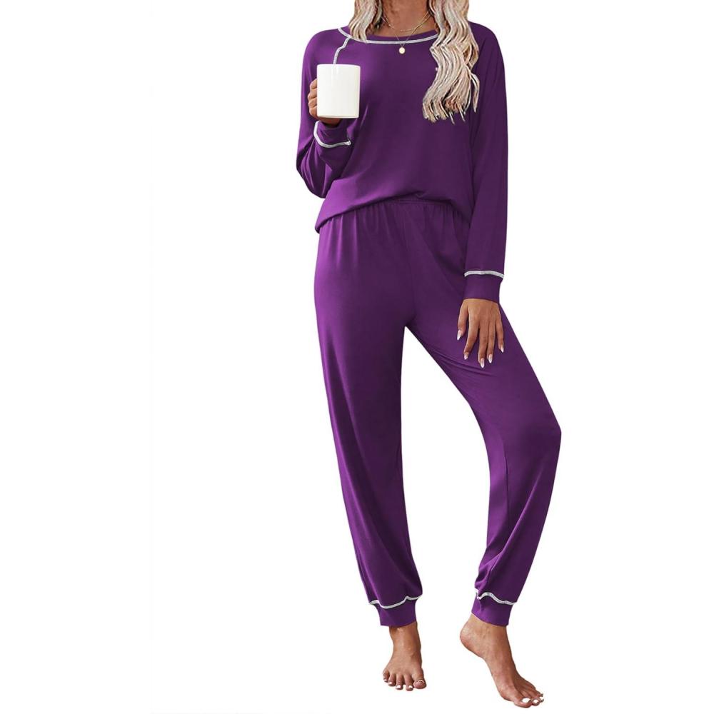 imageEkouaer Pajamas Set for Women Soft Comfy Pjs Sets Long Sleeve Sleepwear Loungewear SXXLPurple