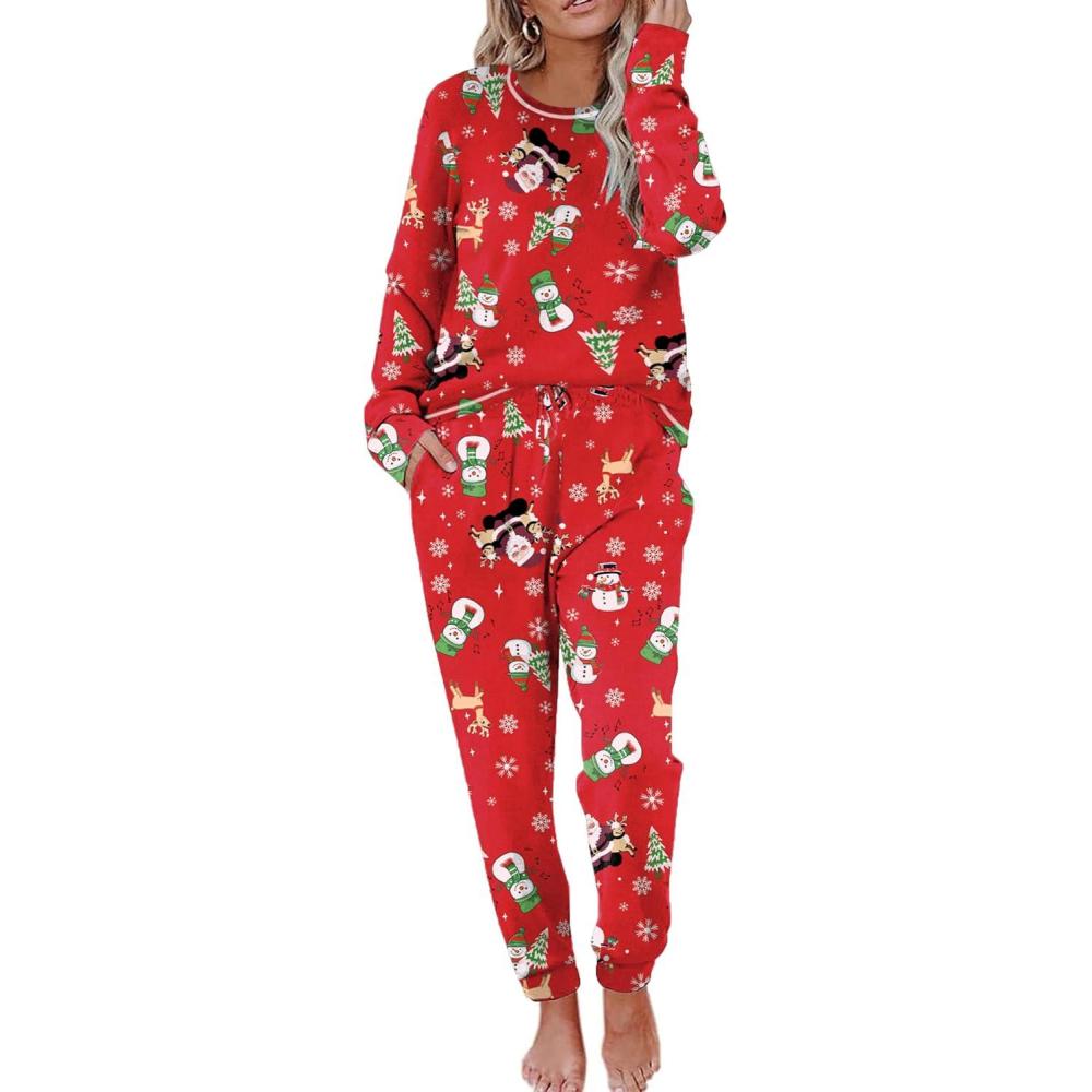 imageEkouaer Valentines Pajamas Womens Long Sleeve Pj Set Soft 2 Piece Loungewear Sleepwear with Jogger Pants XS3XLChristmas Print