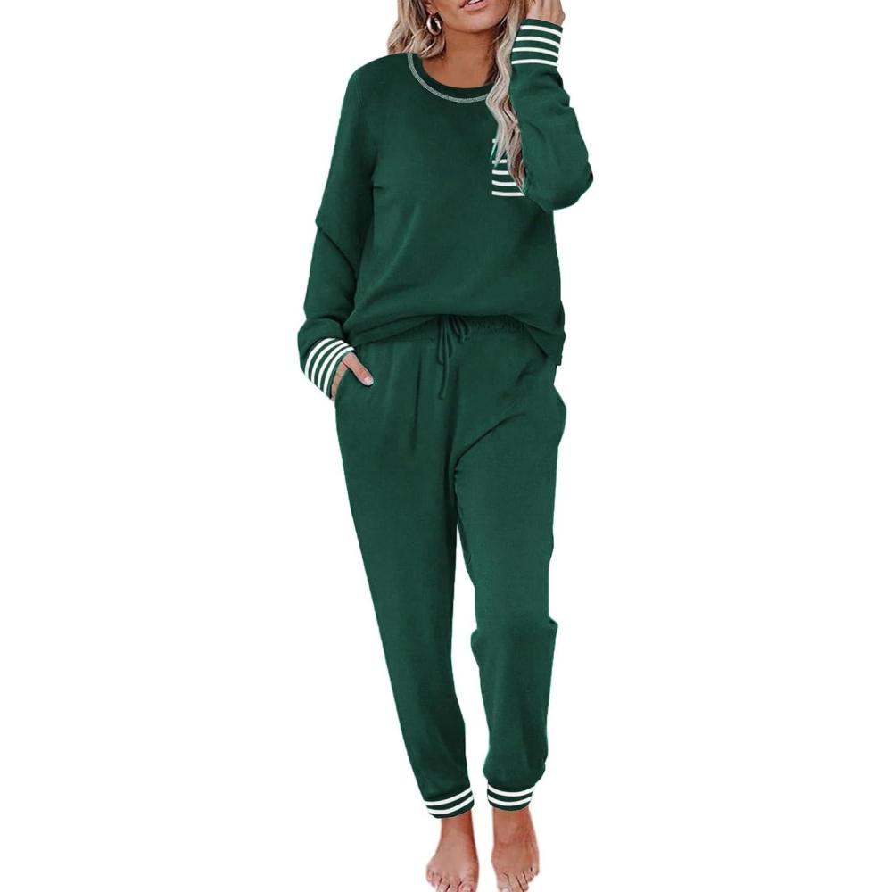 imageEkouaer Valentines Pajamas Womens Long Sleeve Pj Set Soft 2 Piece Loungewear Sleepwear with Jogger Pants XS3XLGreen