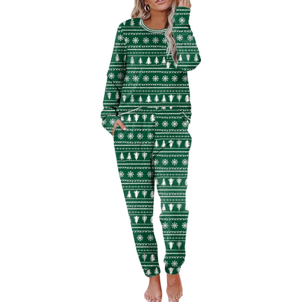 imageEkouaer Valentines Pajamas Womens Long Sleeve Pj Set Soft 2 Piece Loungewear Sleepwear with Jogger Pants XS3XLGreen With Christmas Trees