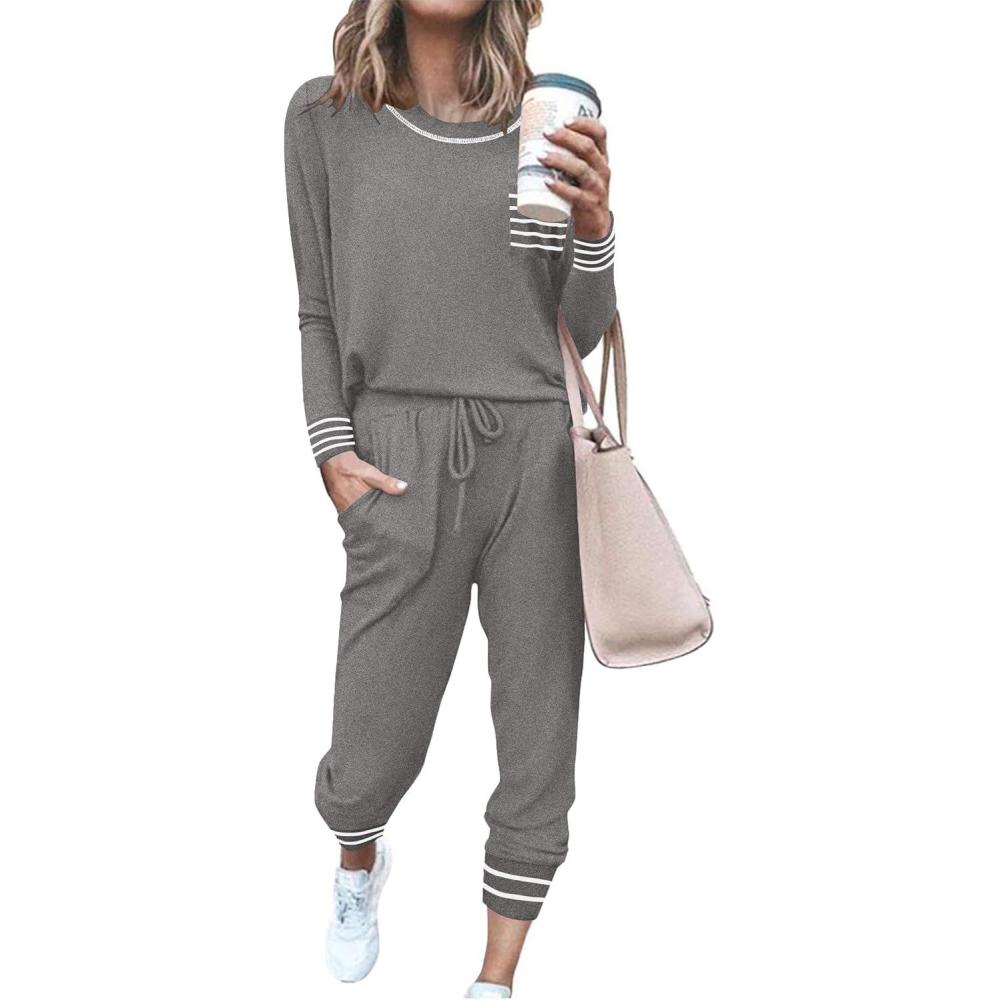 imageEkouaer Valentines Pajamas Womens Long Sleeve Pj Set Soft 2 Piece Loungewear Sleepwear with Jogger Pants XS3XLMiddle Grey
