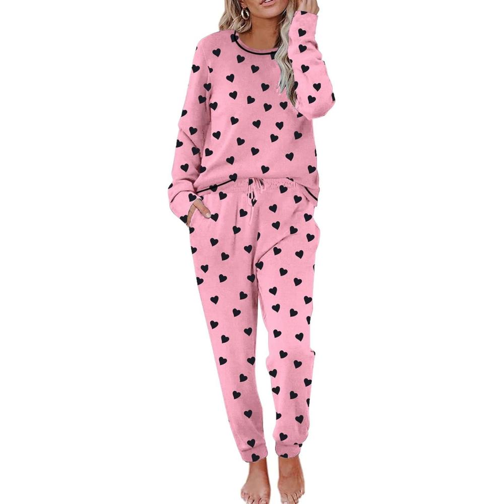 imageEkouaer Valentines Pajamas Womens Long Sleeve Pj Set Soft 2 Piece Loungewear Sleepwear with Jogger Pants XS3XLPink Hearts