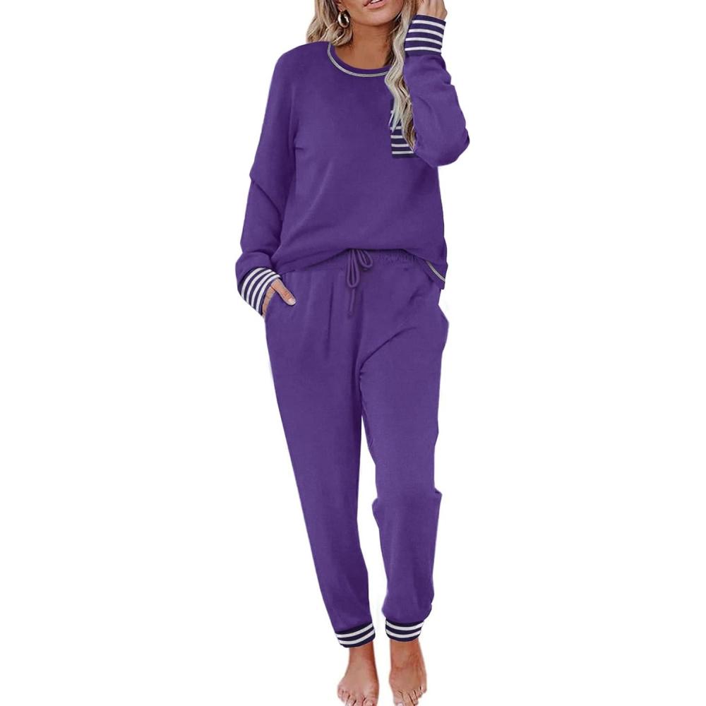 imageEkouaer Valentines Pajamas Womens Long Sleeve Pj Set Soft 2 Piece Loungewear Sleepwear with Jogger Pants XS3XLPurple