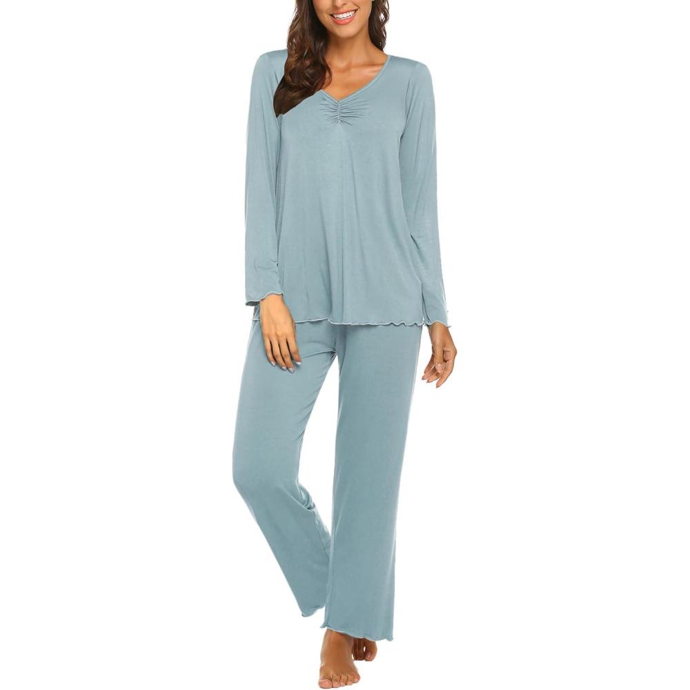 imageEkouaer Womens Pajama Sets 2 Piece Lounge Set Fall Winter Pajamas Long Sleeve Pjs Top and Pants Soft Pj Sets Loose SleepwearAqua Green