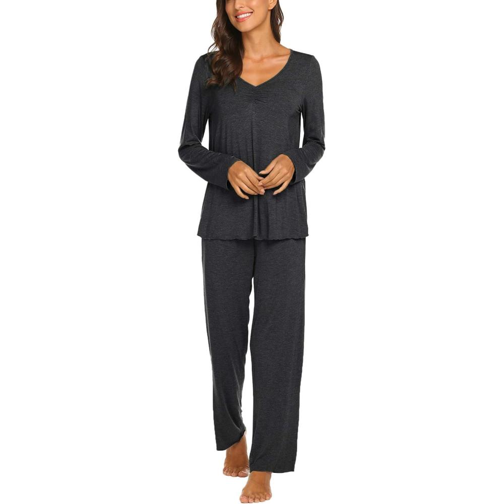 imageEkouaer Womens Pajama Sets 2 Piece Lounge Set Fall Winter Pajamas Long Sleeve Pjs Top and Pants Soft Pj Sets Loose SleepwearDark Gray