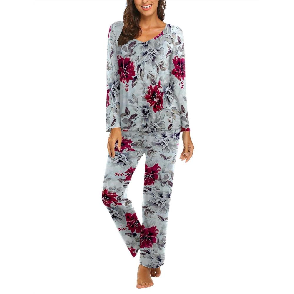 imageEkouaer Womens Pajama Sets 2 Piece Lounge Set Fall Winter Pajamas Long Sleeve Pjs Top and Pants Soft Pj Sets Loose SleepwearInk Flowers