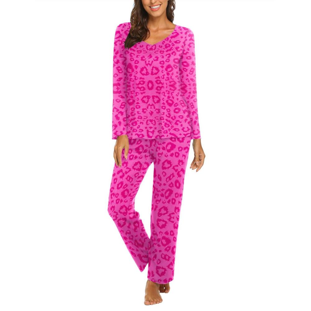 imageEkouaer Womens Pajama Sets 2 Piece Lounge Set Fall Winter Pajamas Long Sleeve Pjs Top and Pants Soft Pj Sets Loose SleepwearLeopardrose