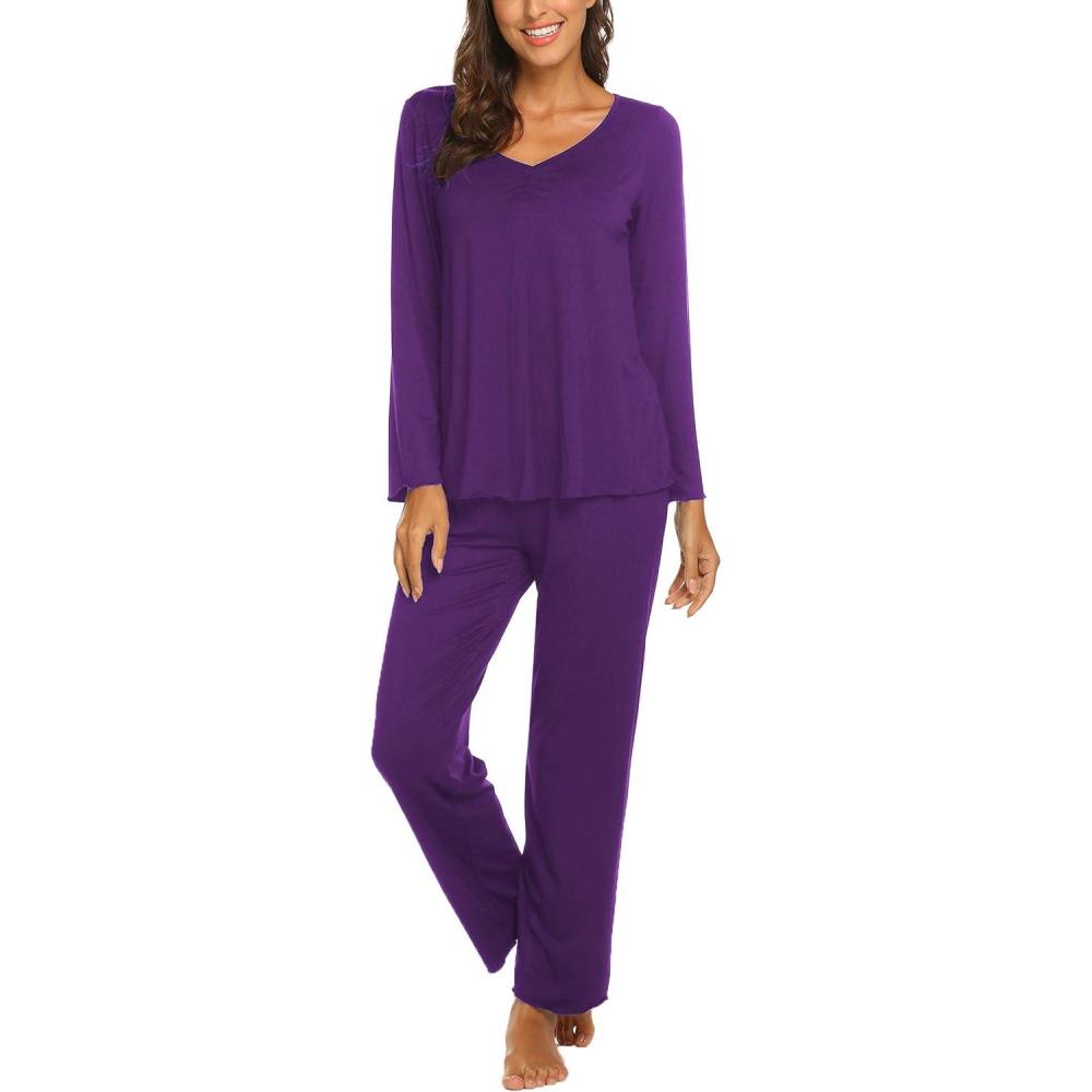 imageEkouaer Womens Pajama Sets 2 Piece Lounge Set Fall Winter Pajamas Long Sleeve Pjs Top and Pants Soft Pj Sets Loose SleepwearPurple
