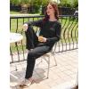Ekouaer 2 Pack Women Pajama Long Sleeve Sleepwear Soft Loungewear Pjs Sets with Pockets S-XXL(Black Point/Khaki Striped)