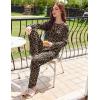 Ekouaer 2 Pack Women Pajama Long Sleeve Sleepwear Soft Loungewear Pjs Sets with Pockets S-XXL(Black Striped/Leopard)