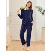 Ekouaer 2 Pack Women Pajama Long Sleeve Sleepwear Soft Loungewear Pjs Sets with Pockets S-XXL(Navy Blue Dots/Leopard Print)