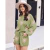 Ekouaer Knit Pajamas Set for Women Lounge Wear Sets Long Sleeve Sweatsuit Matching 2 Piece Outfits Casual Sweater Sets S-XXL(A-green Flower)