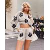 Ekouaer Knit Pajamas Set for Women Lounge Wear Sets Long Sleeve Sweatsuit Matching 2 Piece Outfits Casual Sweater Sets S-XXL(A-white Flower)