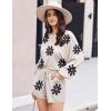 Ekouaer Knit Pajamas Set for Women Lounge Wear Sets Long Sleeve Sweatsuit Matching 2 Piece Outfits Casual Sweater Sets S-XXL(A-white Flower)