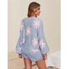 Ekouaer Knit Pajamas Set for Women Lounge Wear Sets Long Sleeve Sweatsuit Matching 2 Piece Outfits Casual Sweater Sets S-XXL(Floral Blue)