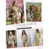 Ekouaer Knit Pajamas Set for Women Lounge Wear Sets Long Sleeve Sweatsuit Matching 2 Piece Outfits Casual Sweater Sets S-XXL(Floral Green)