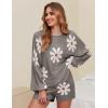Ekouaer Knit Pajamas Set for Women Lounge Wear Sets Long Sleeve Sweatsuit Matching 2 Piece Outfits Casual Sweater Sets S-XXL(Floral Grey)
