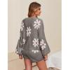 Ekouaer Knit Pajamas Set for Women Lounge Wear Sets Long Sleeve Sweatsuit Matching 2 Piece Outfits Casual Sweater Sets S-XXL(Floral Grey)