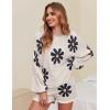 Ekouaer Knit Pajamas Set for Women Lounge Wear Sets Long Sleeve Sweatsuit Matching 2 Piece Outfits Casual Sweater Sets S-XXL(Floral White)