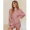 Ekouaer Knit Pajamas Set for Women Lounge Wear Sets Long Sleeve Sweatsuit Matching 2 Piece Outfits Casual Sweater Sets S-XXL(Pink)