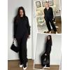 Ekouaer Lounge Sets for Women 2 Piece Outfits 2024 Long Sleeve Top with Pants Sweatsuit Tracksuit S-XXL(Black)