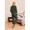 Ekouaer Lounge Sets for Women Ribbed Knit Outfits Pajamas Sets 2 Piece Long Sleeve Sweatsuits with Pockets(Army Green)