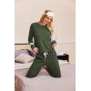 Ekouaer Lounge Sets for Women Ribbed Knit Outfits Pajamas Sets 2 Piece Long Sleeve Sweatsuits with Pockets(Army Green)