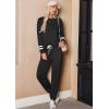 Ekouaer Lounge Sets for Women Ribbed Knit Outfits Pajamas Sets 2 Piece Long Sleeve Sweatsuits with Pockets(Black)