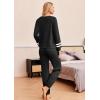 Ekouaer Lounge Sets for Women Ribbed Knit Outfits Pajamas Sets 2 Piece Long Sleeve Sweatsuits with Pockets(Black)