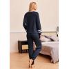 Ekouaer Lounge Sets for Women Ribbed Knit Outfits Pajamas Sets 2 Piece Long Sleeve Sweatsuits with Pockets(Blue)