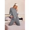 Ekouaer Lounge Sets for Women Ribbed Knit Outfits Pajamas Sets 2 Piece Long Sleeve Sweatsuits with Pockets(Dark Grey)