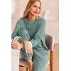 Ekouaer Lounge Sets for Women Ribbed Knit Outfits Pajamas Sets 2 Piece Long Sleeve Sweatsuits with Pockets(Green)