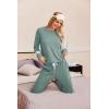Ekouaer Lounge Sets for Women Ribbed Knit Outfits Pajamas Sets 2 Piece Long Sleeve Sweatsuits with Pockets(Green)