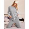 Ekouaer Lounge Sets for Women Ribbed Knit Outfits Pajamas Sets 2 Piece Long Sleeve Sweatsuits with Pockets(Grey)