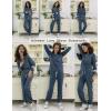 Ekouaer Lounge Sets for Women Ribbed Knit Outfits Pajamas Sets 2 Piece Long Sleeve Sweatsuits with Pockets(Grey Blue)