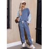Ekouaer Lounge Sets for Women Ribbed Knit Outfits Pajamas Sets 2 Piece Long Sleeve Sweatsuits with Pockets(Grey Blue)