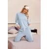 Ekouaer Lounge Sets for Women Ribbed Knit Outfits Pajamas Sets 2 Piece Long Sleeve Sweatsuits with Pockets(Light Blue)
